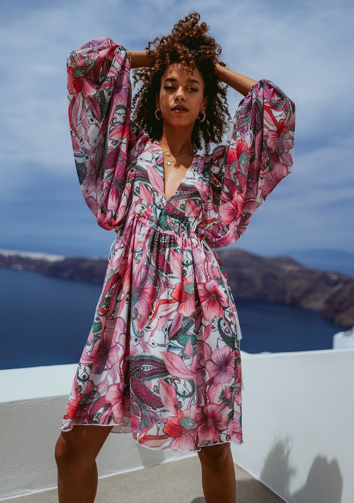 Nooa - Pink floral chiffon midi dress