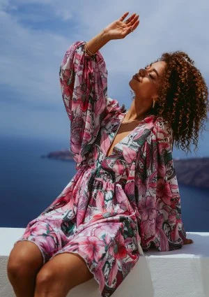 Nooa - Pink floral chiffon midi dress