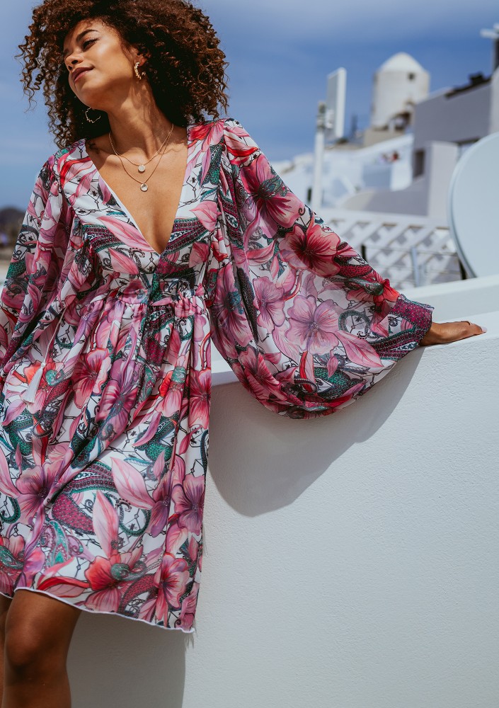 Nooa - Pink floral chiffon midi dress