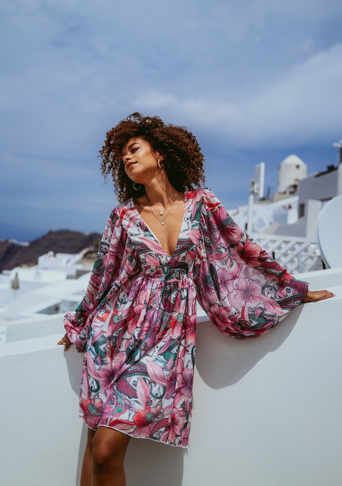 Nooa - Pink floral chiffon midi dress