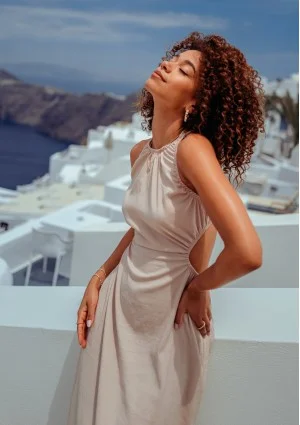 Tina - Beige midi cutout dress