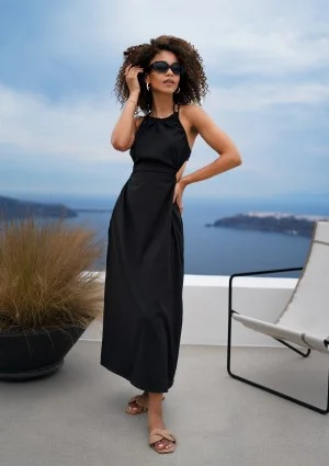 Tina - Letnia sukienka midi z wycięciem Czarna