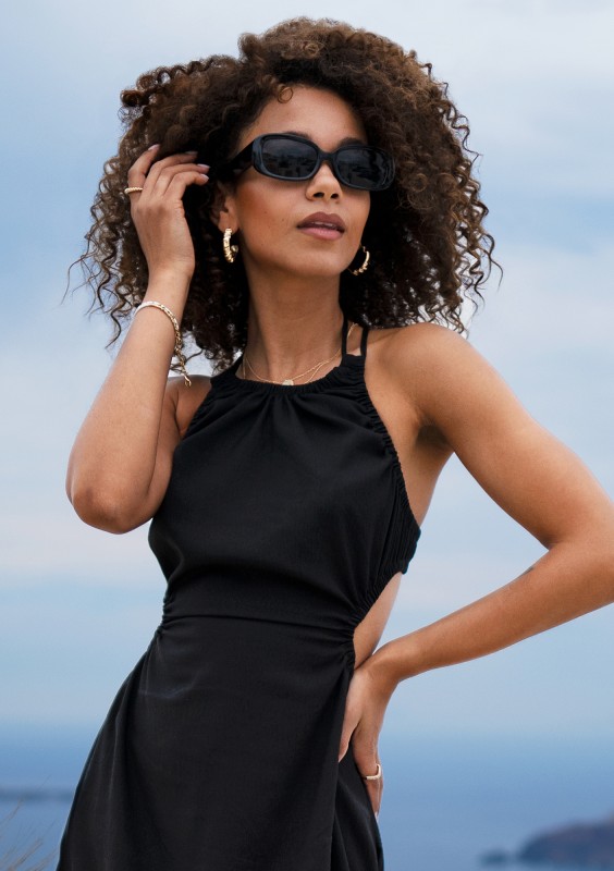 Tina - Black midi cutout dress