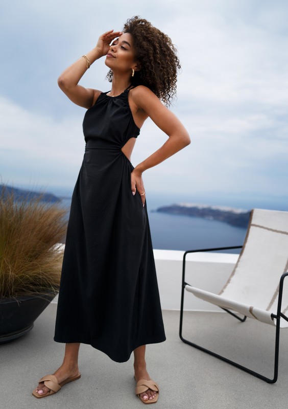 Tina - Black midi cutout dress