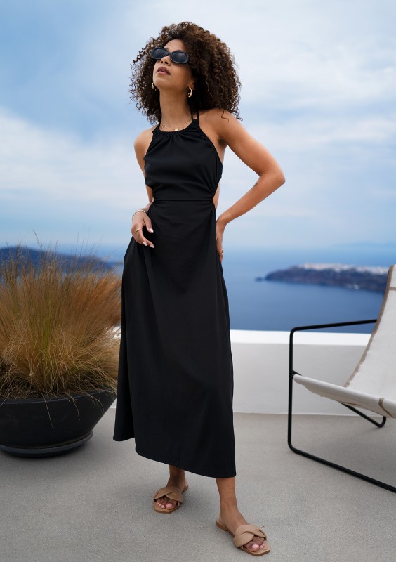 Tina - Black midi cutout dress