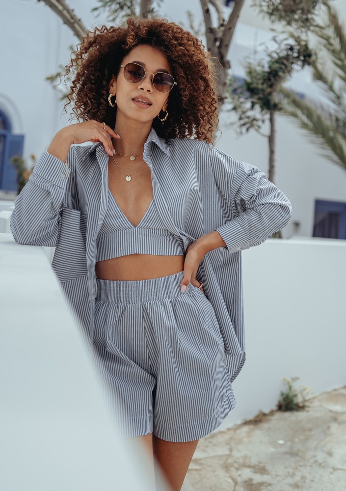 Suri - Bawełniana koszula oversize w Prążki Navy