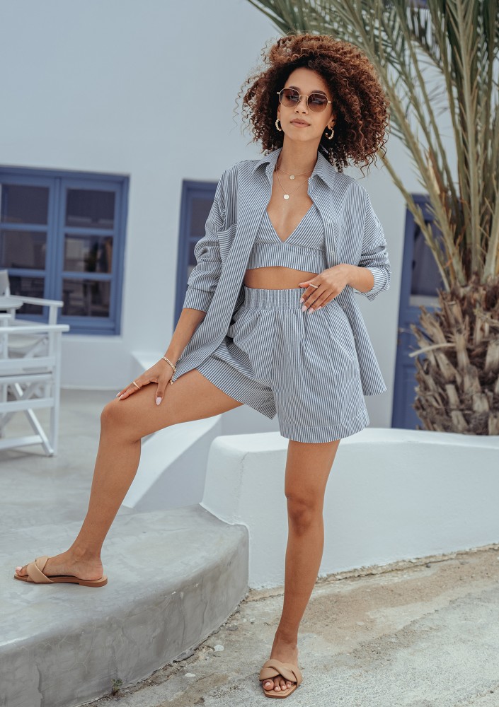 Suri - Bawełniana koszula oversize w Prążki Navy