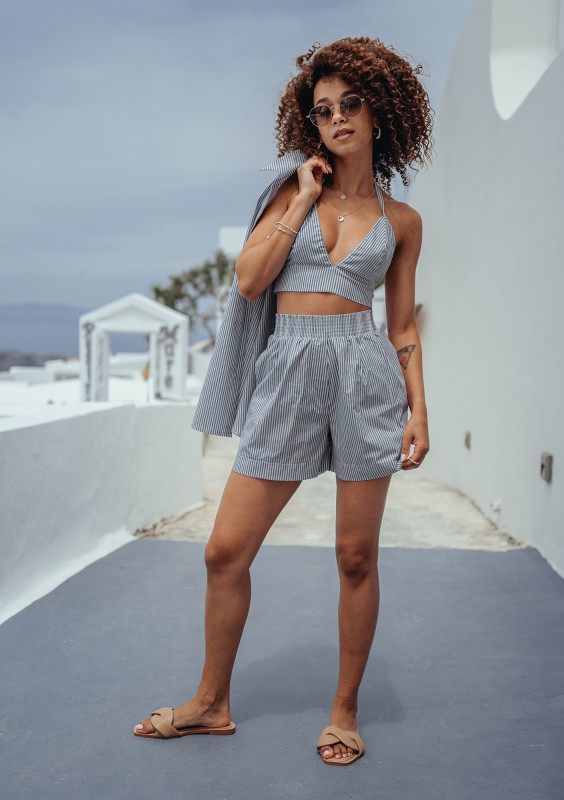 Suri - Cotton striped blue shorts