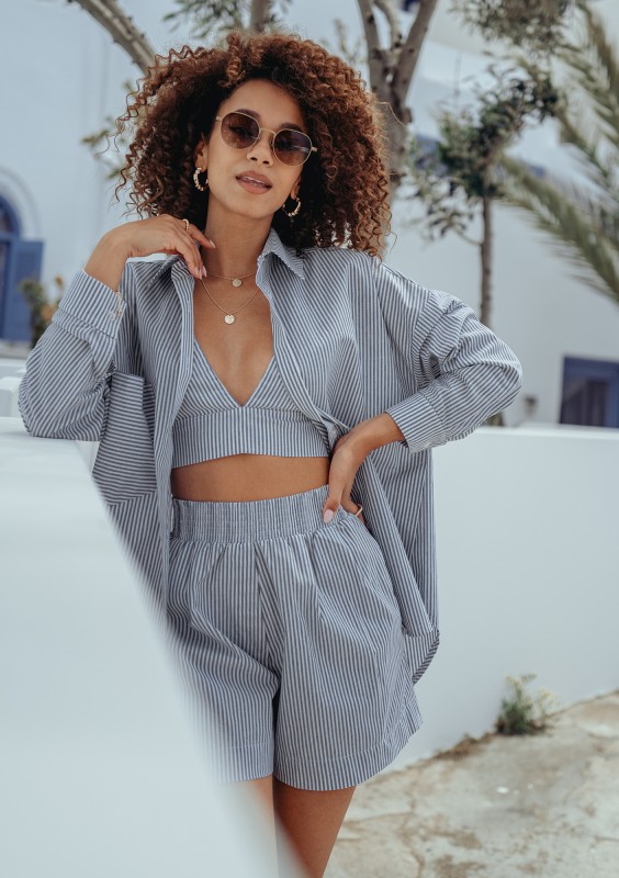 Suri - Cotton striped blue shorts