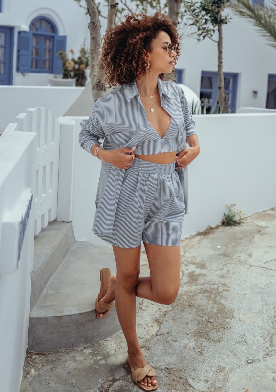 Suri - Cotton striped blue shorts