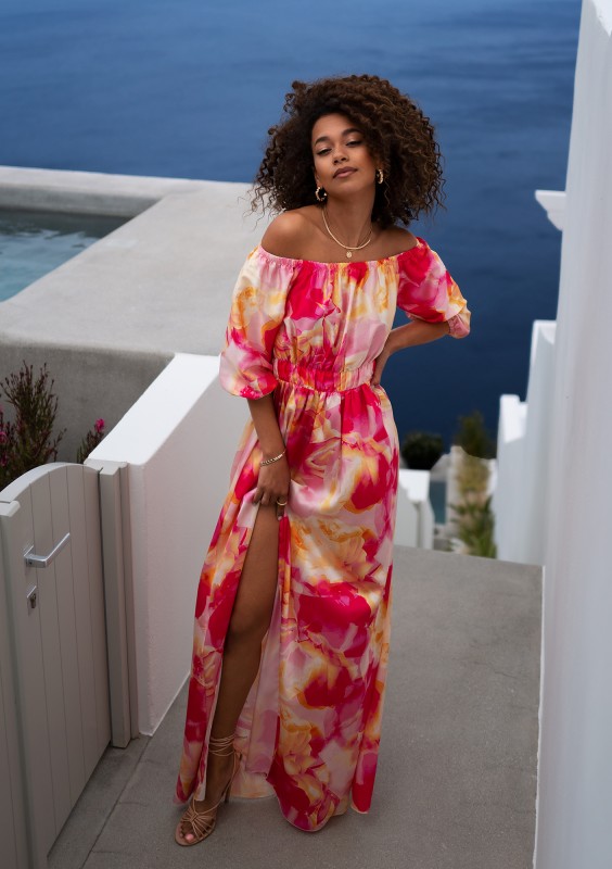 Cayli - Pink printed maxi summer dress