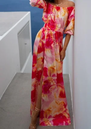 Cayli - Pink printed maxi summer dress