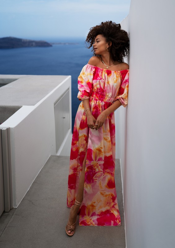 Cayli - Pink printed maxi summer dress