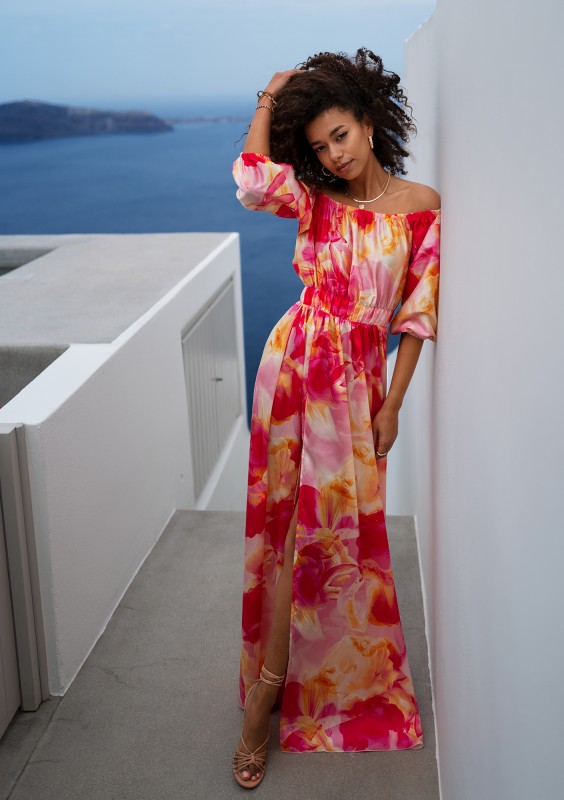 Cayli - Pink printed maxi summer dress