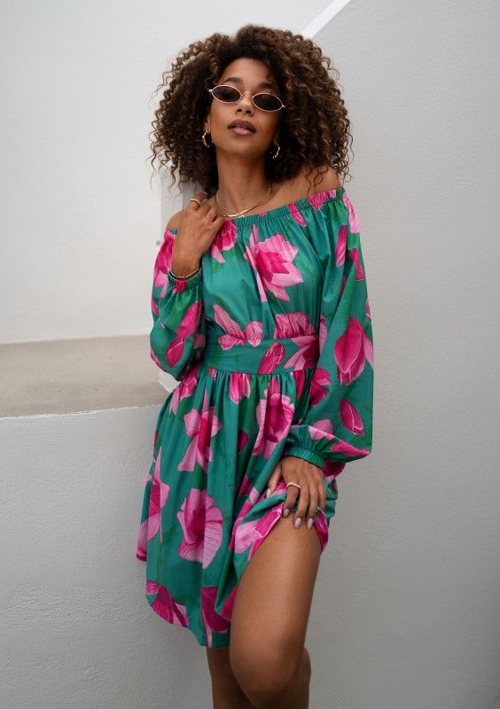 Nancy - Green floral mini dress