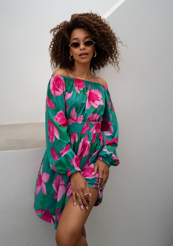 Nancy - Green floral mini dress