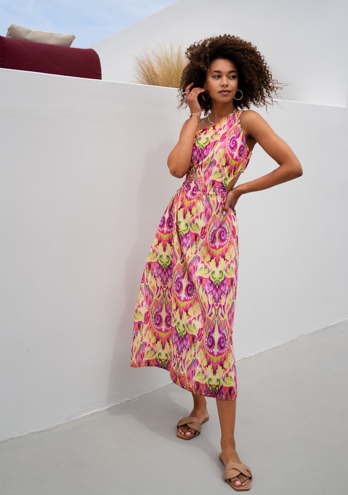 Tracy - Asymmetric boho printed midi dress