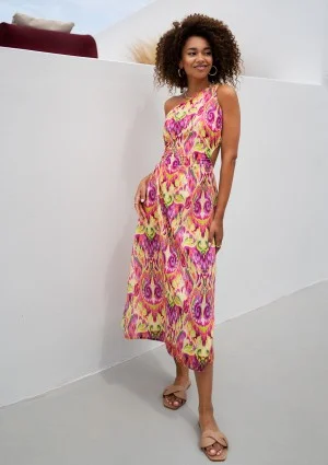 Tracy - Asymetryczna sukienka midi z wycięciem we wzór Boho