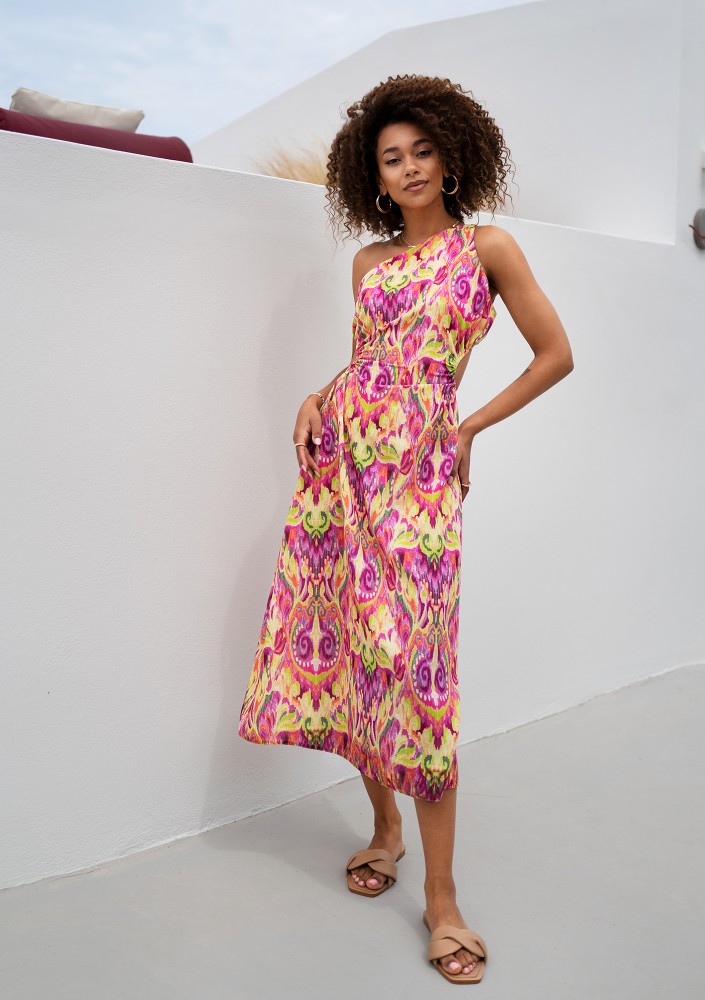 Tracy - Asymmetric boho printed midi dress