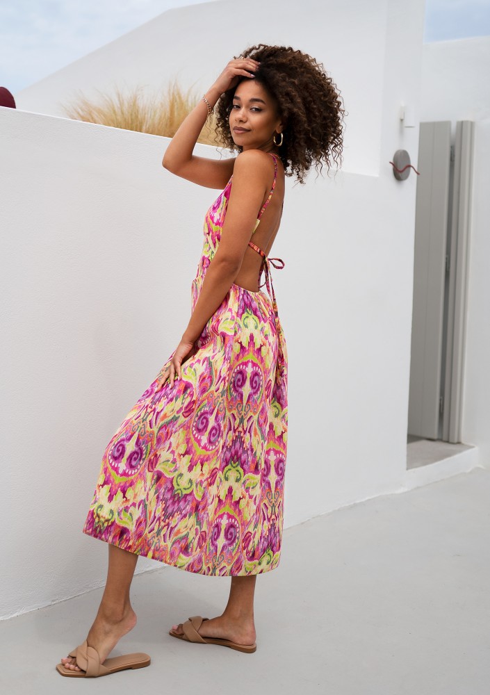 Tracy - Asymmetric boho printed midi dress