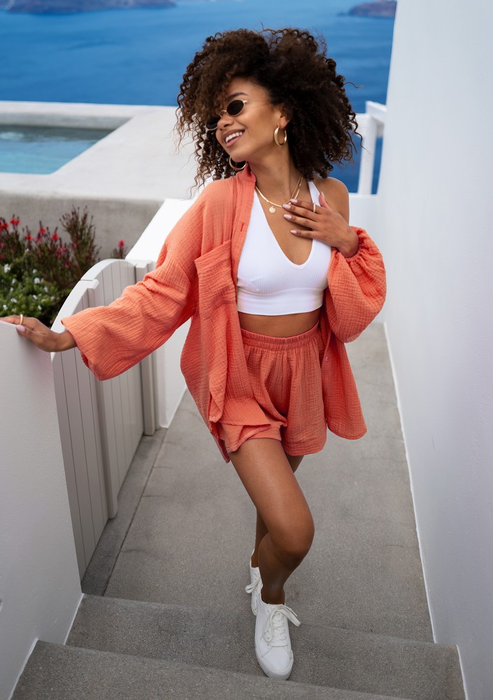 Palma - Apricot orange muslin shorts