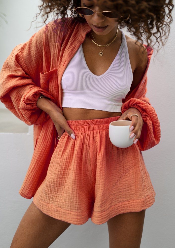 Palma - Apricot orange muslin shorts