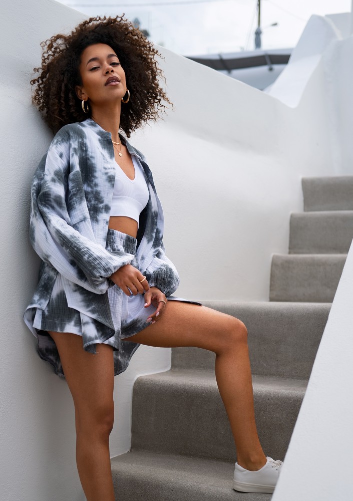 Palma - Letnia koszula z muślinu tie dye Szara