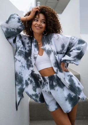 Palma - Letnia koszula z muślinu tie dye Szara