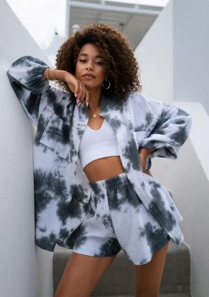 Palma - Letnia koszula z muślinu tie dye Szara