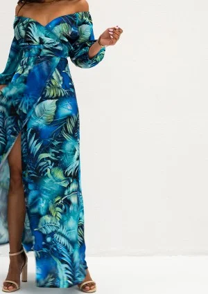 Serina - Blue leafy maxi wrap dress