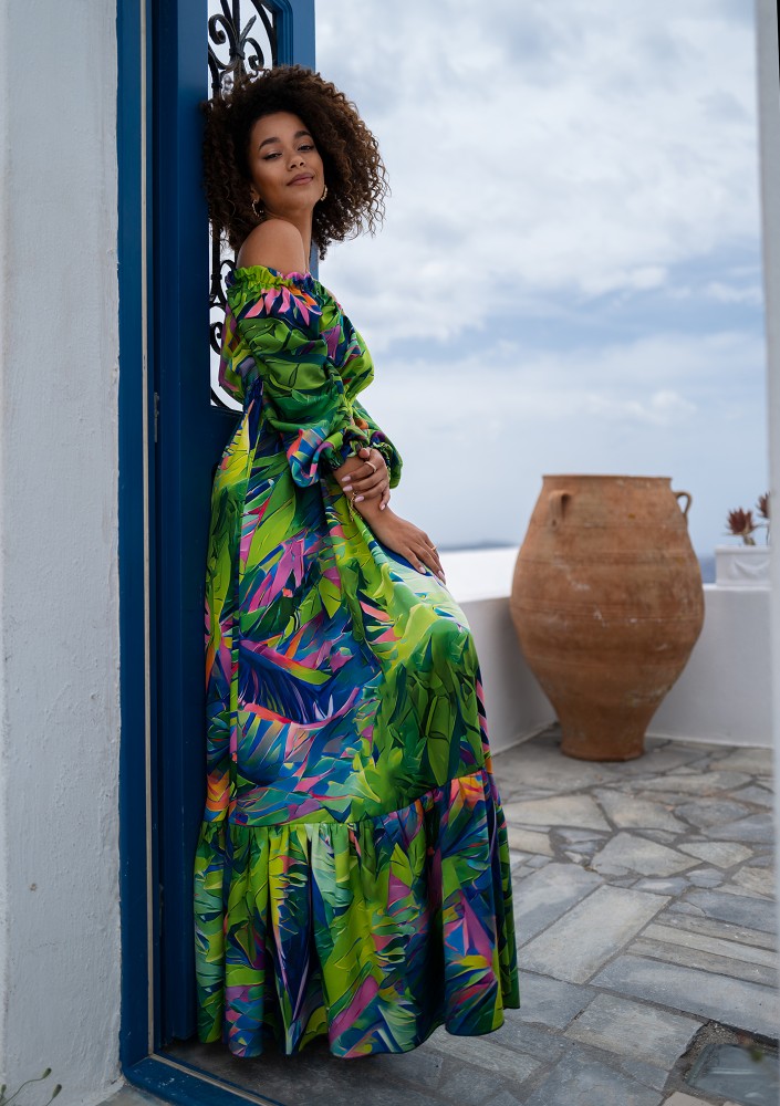 Layla - Sukienka maxi w print Zielona