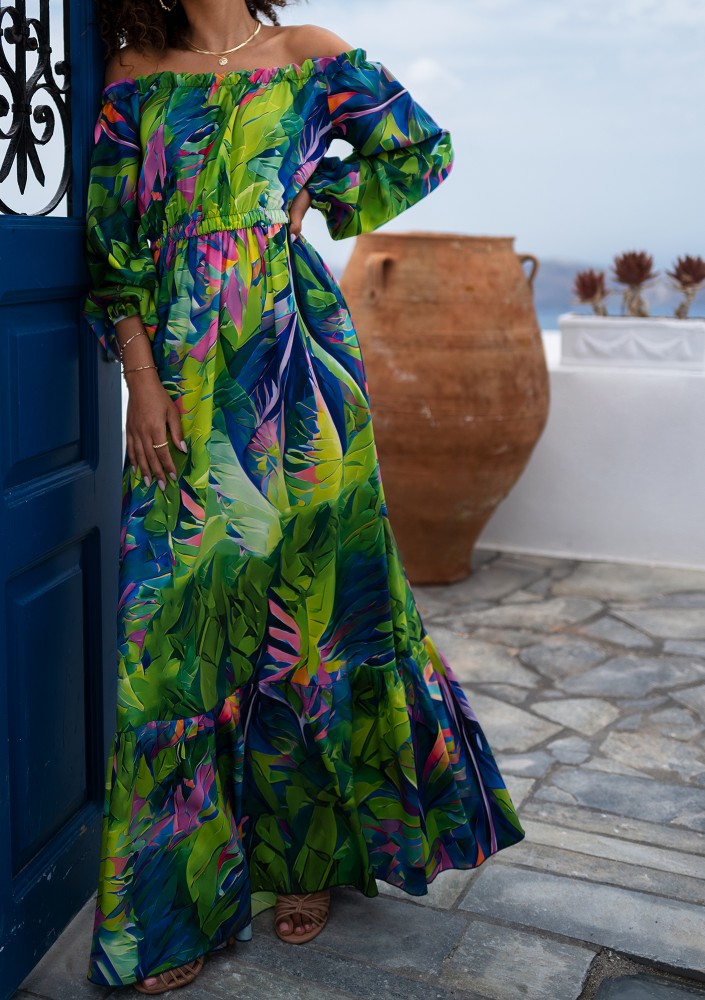 Layla - Sukienka maxi w print Zielona