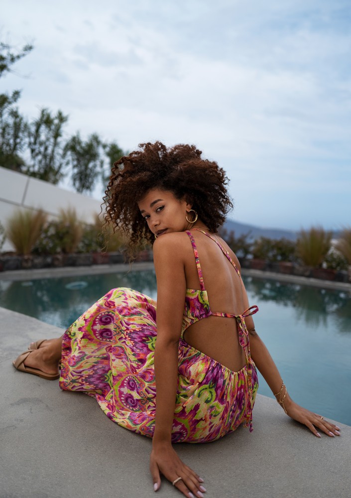 Tracy - Asymmetric boho printed midi dress