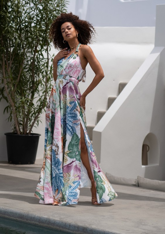 Callina - Exotic leaves printed maxi dress