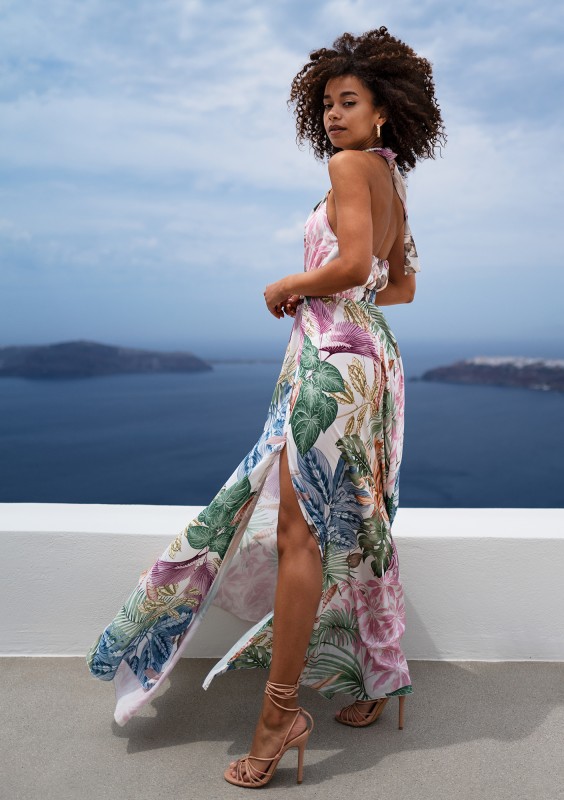 Callina - Exotic leaves printed maxi dress