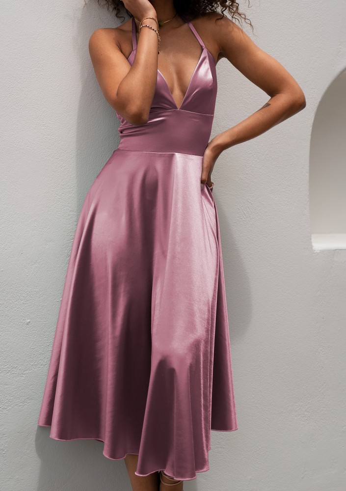 Thessy - Powder pink satin midi dress