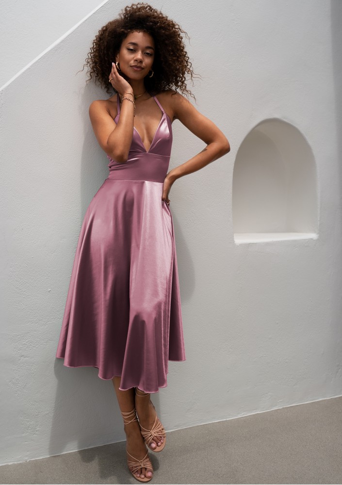 Thessy - Powder pink satin midi dress