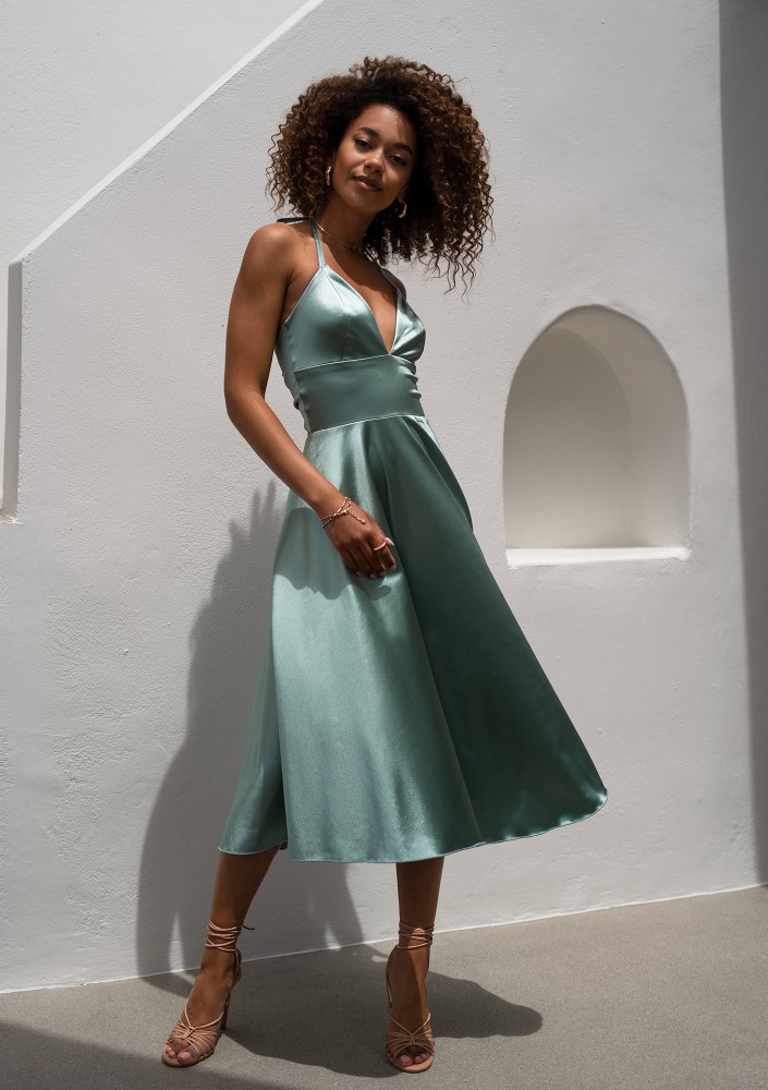 Thessy - Blue satin midi dress