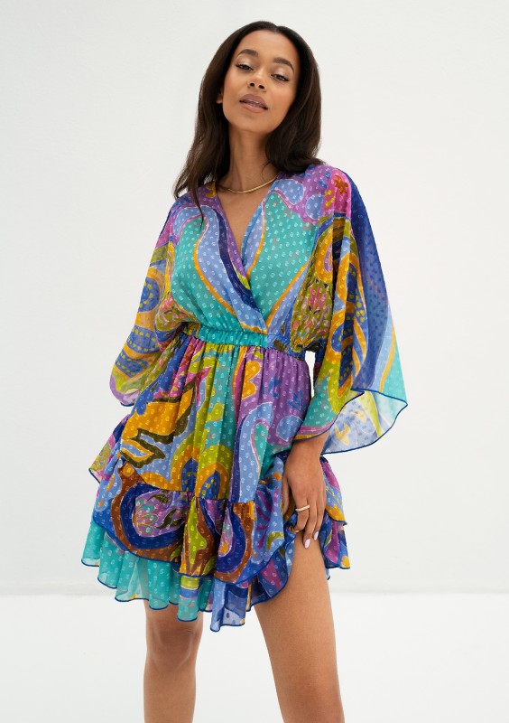 Senaya - Colorful boho printed chiffon mini dress