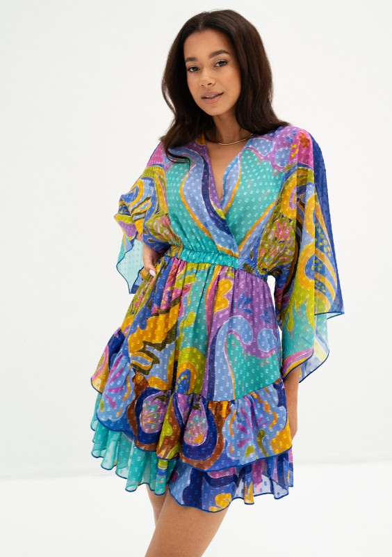 Senaya - Colorful boho printed chiffon mini dress