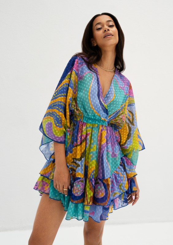 Senaya - Colorful boho printed chiffon mini dress