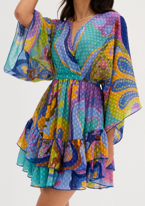 Senaya - Colorful boho printed chiffon mini dress