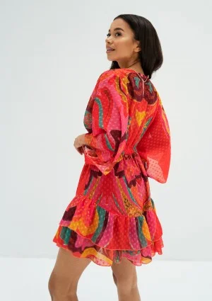 Senaya - Red boho printed chiffon mini dress