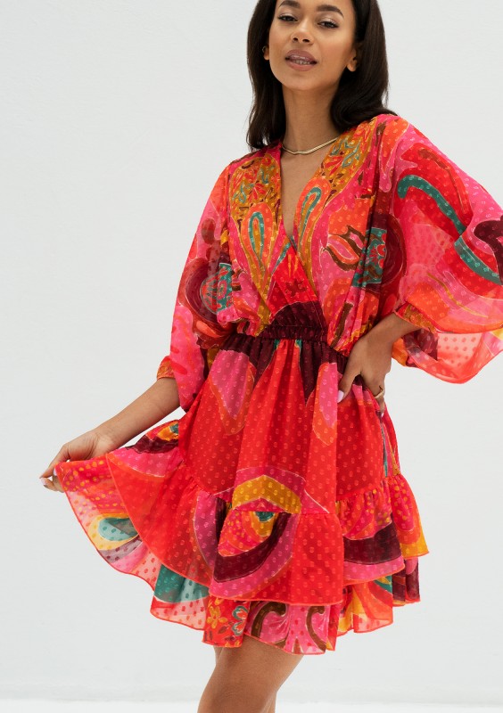 Senaya - Letnia sukienka szyfonowa Red Boho