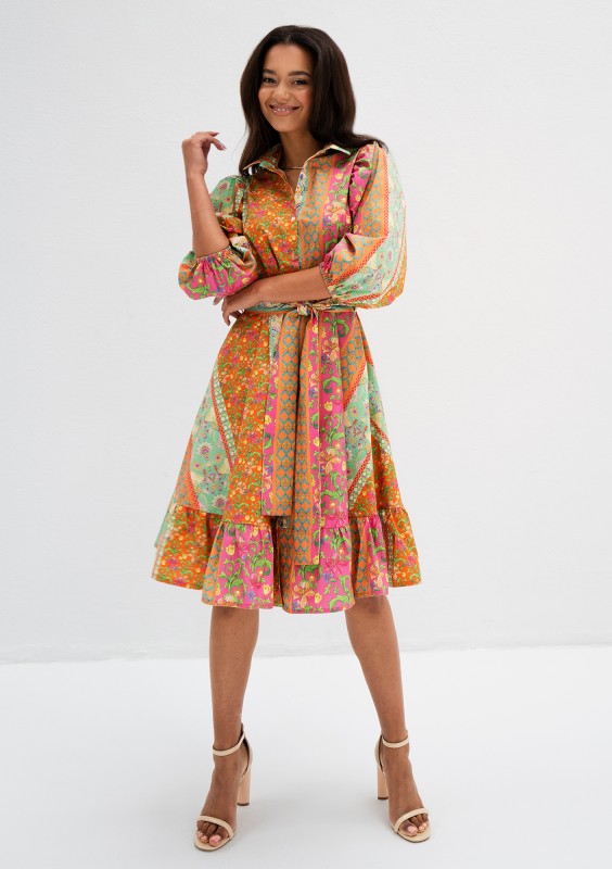 Birdie - Koszulowa sukienka w kwiatki boho Pink