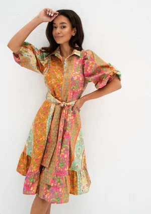 Birdie - Koszulowa sukienka w kwiatki boho Pink