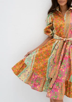 Birdie - Koszulowa sukienka w kwiatki boho Pink