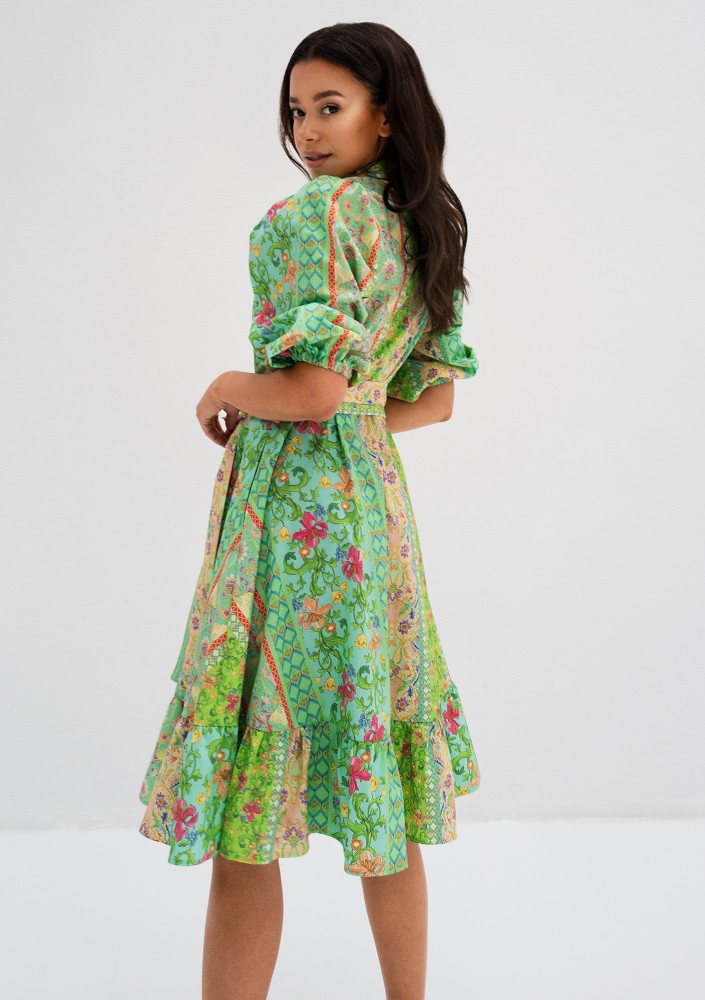 Birdie - Minty boho printed midi shirt dress