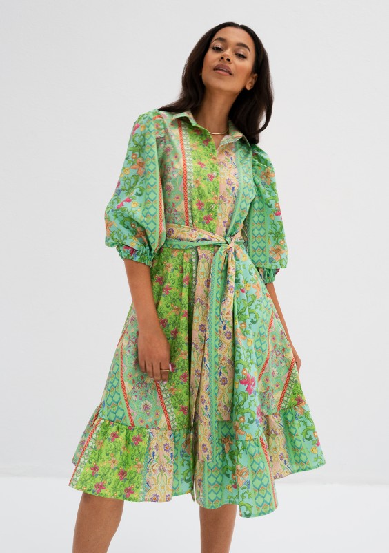 Birdie - Minty boho printed midi shirt dress