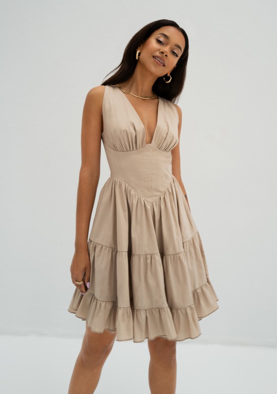 Liya - Beige tiered mini dress